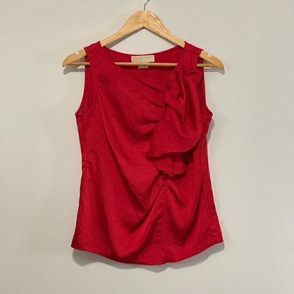 NWOT Michael Kors Side Ruffle Top Blouse Tunic Tank Shirt Red | Luxury Silk Fabr - Picture 6 of 7